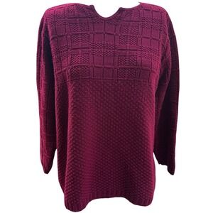 VTG Women S Knit‎ Sweater Burgundy Textured Fisherman Retro Granola Grandpacore